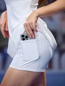 SHEIN Sports 女式不对称领口无袖休闲健身运动连衣裙 - 白色 - 查看 5