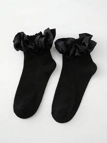 ROMWE Goth 2 Pairs Women's Mid-Calf Socks With Ruffle Trim - Multicolor - View 3
