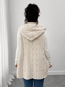 SHEIN CURVE+ Plus Size Sleeveless Hooded Coral Fleece Jacket, Autumn/Winter Fall - Apricot - View 2