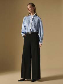 Briarwyn Women's Fashion Commuter Striped Lace Trim Blouse,,Old Money Style Women,Fall Clothes For Women - Blue - View 4