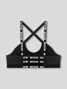 Plus Size Women Casual Letter Jacquard Wireless Bra - Black - View 2