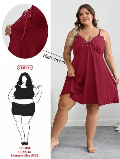 SHEIN CURVE+ Große Größen Große Größen/Herbstkleidung/Herbstmode für Frauen/Winterkleidung für Frauen/Winterkleidung Damen Große Größen Schwarzes Spitzen-Patchwork Kragen Slip Kleid