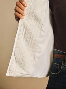 Poéselle 米色外套，女士绞花针织绗缝外套，拉链绗缝飞行员夹克 - 轻便舒适的冬季外套，针织，极简冬季，胶囊衣橱必备单品，复古风格，女士纹理立领拉链短款绗缝外套，秋冬 - 白色 - 查看 9