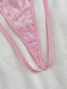 PetitDoll 大码性感内衣紧身衣，缎面面料，豹纹，蝴蝶结装饰，可爱狂野的设计 - 粉色 - 查看 5