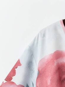 Rusticease Conjunto de 2 piezas talla grande para verano, con parte superior de manga corta de cuello redondo y pantalones estampados con flores - Multicolor - Ver 4
