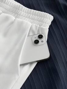Mainfolk 2 件套男士休闲 V 领半拉链 Polo 衫和裤子套装，复古舒适服装 - 彩色 - 查看 7