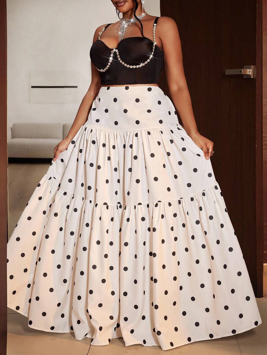 Maweii Jupe élégante à pois pour grandes tailles pour soirée