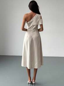 Aloruh Vestido plisado de unicolor sin mangas de largo medio, de estilo minimalista - Verde - Ver 2