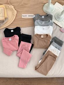 SHEIN LMoss Kids LMoss 6pcs/Set Baby Girl Cute Knitted Elastic Waist Solid Color Pants,Autumn/Winter Leggings Newborn Fall - Multicolor - View 9