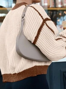SAYEHFBABY Áo khoác cardigan tay dài tua rua viền đèn lồng tương phản, áo dài tay - Nhiều màu - Xem 5