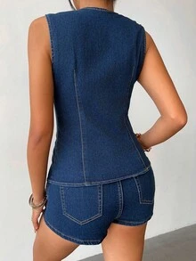 Aloruh 女士牛仔两件套服装 - 中等水洗藍 - 查看 4