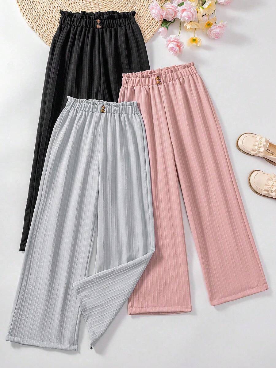 Sparklyn 女童宽松纹理裤三件套（黑色、粉色和蓝色） - 彩色 - 查看 1