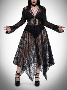 Whyspr Goth Punk Gothic Halloween Plus Size Lace Coats Fall Winter Cloth For Women - Black - View 1