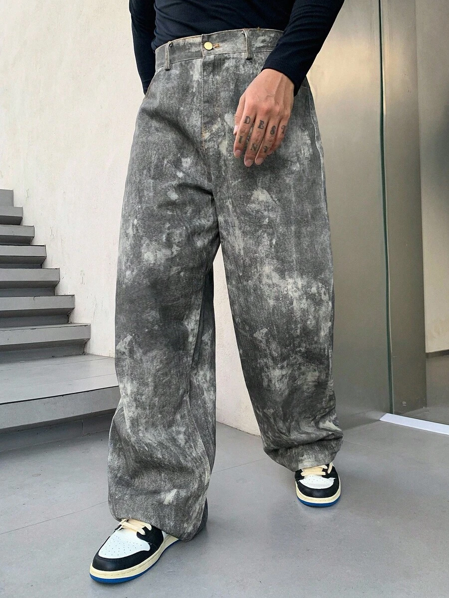 DAZY بنطلون جينز كاجوال بتأثير صبغة التعادل، متعدد الألوان، أسلوب الشارع، خريفي - متعدد الألوان - مشاهدة 1