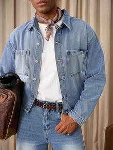 RivetRise 男士浅蓝色牛仔两件套，休闲宽松夹克和阔腿牛仔裤，男友和丈夫，秋季服装