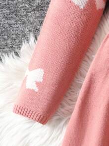 SHEIN Vestido suéter de malha com decoração de laço, casual, minimalista e confortável, gola redonda, manga comprida, outono/inverno