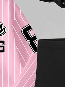 SHEIN 女孩休闲时尚创意公主风格返校86号和字母图案印花卫衣和紧身裤套装，适合秋冬季 - 彩色 - 查看 4