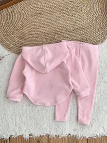 LMoss Kids LMoss 2pcs Baby Girl Solid Color Hooded Sweatshirt And Leggings Set,Winter Clothes,Winter Set Fall - Pink - View 2
