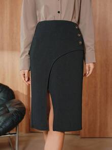 SHEIN Unity Saia Assimétrica e Elegante com Fenda - Preto - Visão 3