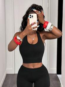 Slaydiva Crisscross Backless Sports Bra - Black - View 5