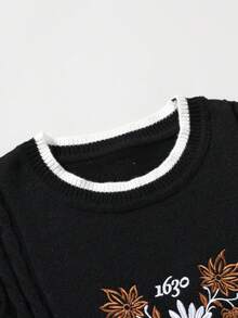 Claim Dot Men's Fashionable Casual College Style Embroidered Cable Knit Crew Neck Sweater, Fall Winter - Multicolor - View 7