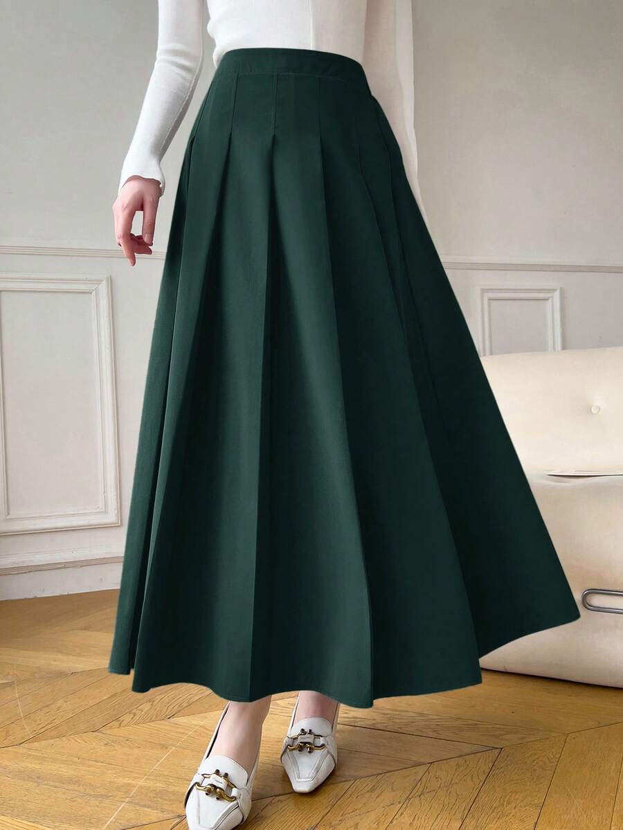Heiryn Gonna plissettata elegante di colore unito da donna - Verde Scuro - Visualizzare 1