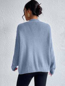 EURMUSE Cardigan casual à manches longues à épaules tombantes, boutonnage simple, poches, couleur unie, automne pour femmes - Bleu ciel - Voir 2