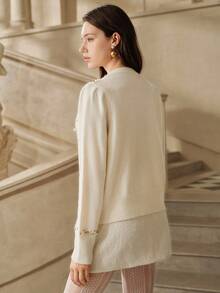 Anewsta Savoree Cardigan elegante e romantico da donna per autunno/inverno, con perline decorative, collo tondo, bottoni in perla davanti, manica lunga, effetto ringiovanente - Beige - Visualizzare 4