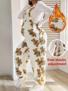SHEIN 孕妇熊图案毛绒连体衣 - 彩色 - 查看 8