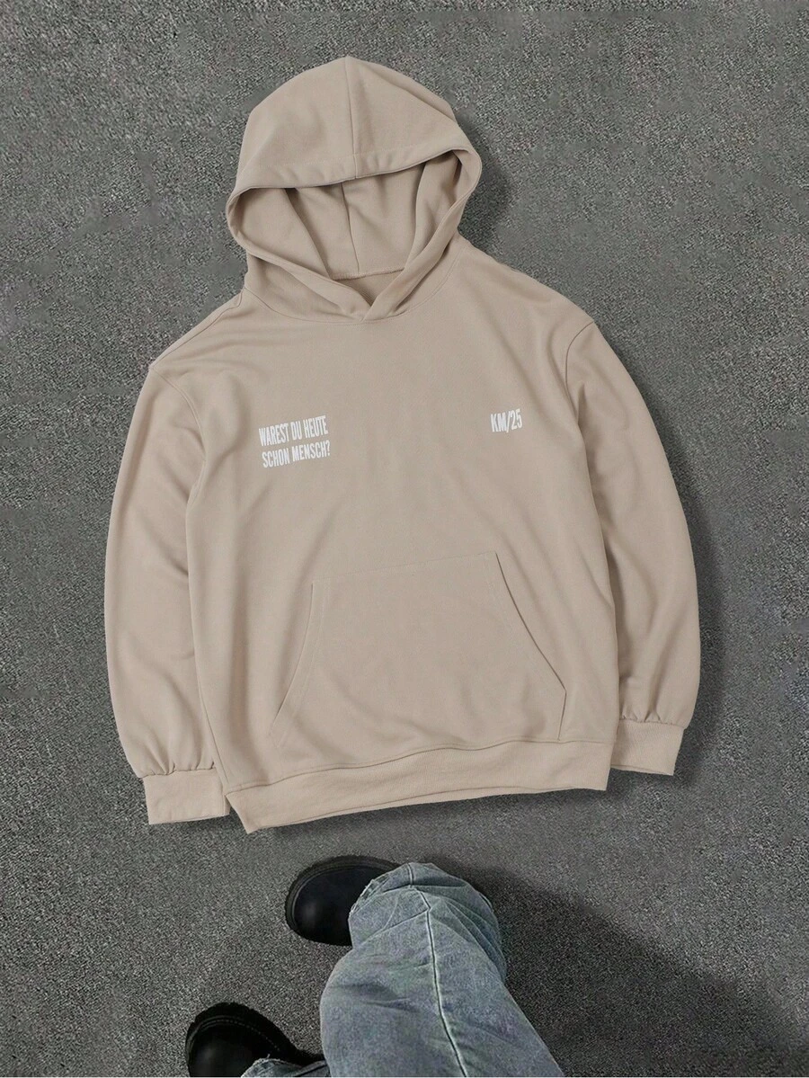 Manfinity Sudadera casual con gráfico de eslogan para hombres en otoño e invierno - Caqui - Ver 1