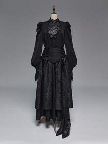 ROMWE EDITION Asymmetrical PU Bat Collar Loose Goth Blouse For Women, Suitable For Halloween - Black - View 10