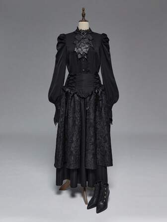 Goth Asymmetrical PU Bat Collar Loose Goth Blouse For Women, Suitable For Halloween