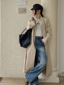 DAZY Women's Loose Casual Long Windbreaker Jacket, Thickened Regular Coat, Autumn/Winter - Khaki - View 8