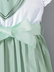 SHEIN Elladie kids Young Girl Summer Fashionable & Elegant Set, Cap Sleeve Top And Wide Leg Palazzo Pants Summer Holiday - Green - View 4