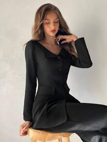 Aloruh Women's Black New Style Blazer, Autumn/Winter - Black - View 1