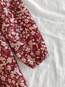 SHEIN 女婴可爱长袖公主裙，时尚自然风格，春秋季 - 紅色 - 查看 7