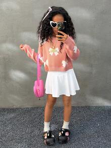 Coolane Kids Tween Girls White Jersey Shirt Clothes Football Volleyball Thanksgiving Halloween Christmas First Day Of School Solid Color Overlap Waist Tennis Skirt Fall - White - View 5