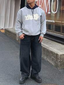 DAZY Men's Distressed Washed Black & Blue Wide Leg Jeans, Street Style For Autumn - Blue - View 3