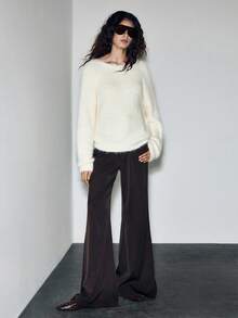 Lumivelle Pulover la modă cu spate răsucit, culoare uni, toamnă/iarnă - Bej - Vizualizare 7