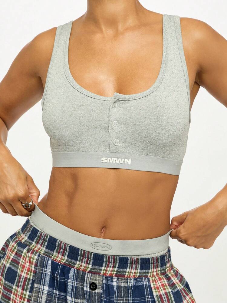 SUMWON WOMEN Button Front Ribbed Crop Bralette With Band