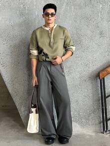 SWAVVY Pantalon ample décontracté de couleur unie pour hommes, automne - Gris - Voir 5