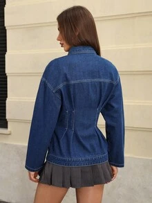 Jeanoix 街头风格修身长袖牛仔夹克 - 深色水洗藍 - 查看 2