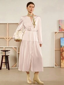 SHEIN Raffinéa 女款波西米亞休閒花卉長洋裝 秋季女裝 - 杏色 - 查看 8