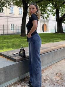 Jeta Ari Solid Color Pocket Casual Loose Fit Jeans - Blue - View 6
