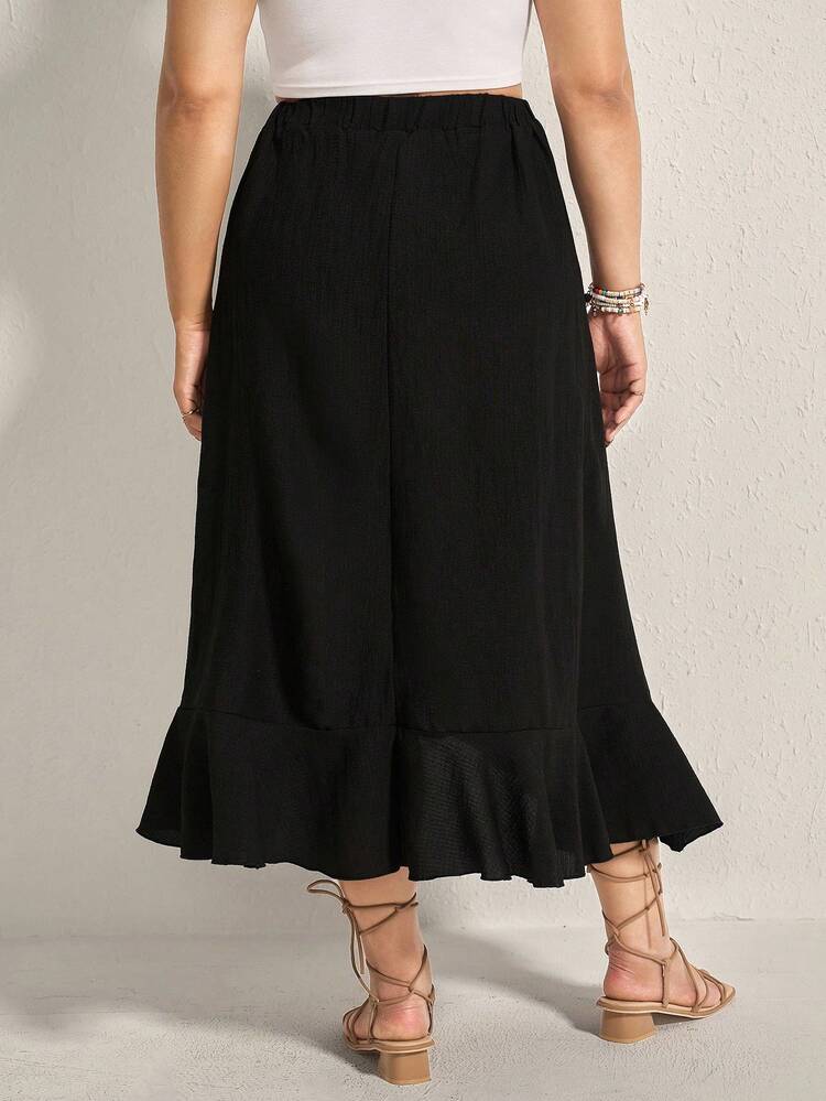Plus Ruffle Trim Asymmetrical Hem Summer Women Skirt Fall Women Clothes Fall Clothes Plus Size Fall Outfits For Women  Fall Outfits Women