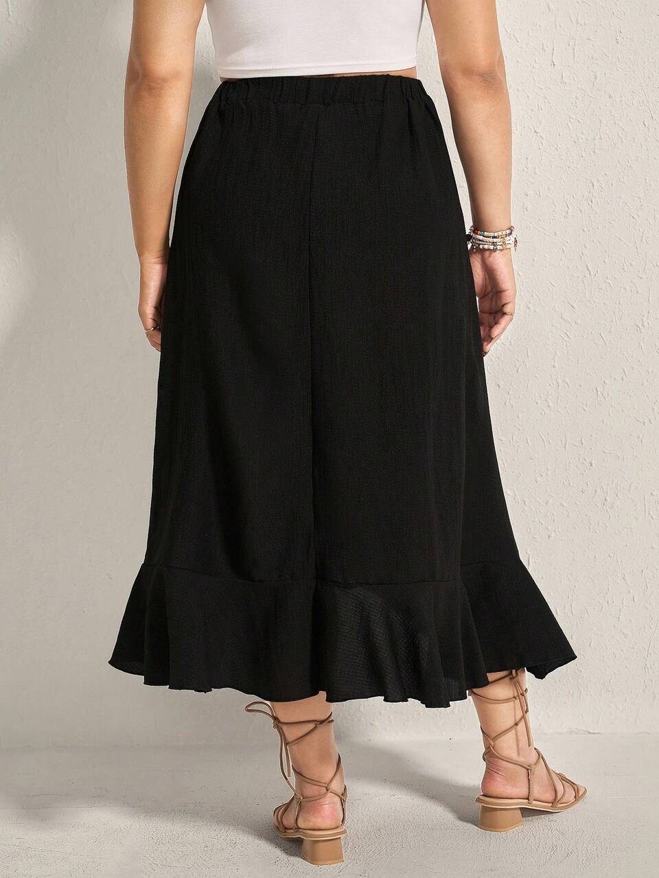Plus Ruffle Trim Asymmetrical Hem Summer Women Skirt Fall Women Clothes Fall Clothes Plus Size Fall Outfits For Women  Fall Outfits Women