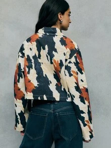 TypaGal 女式全印花口袋拉链休闲长袖常规夹克 - 彩色 - 查看 2