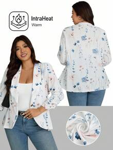 Comfylo Plus Size Botanical Floral Print Daily Match Blazer Jacket Fall Clothes For Women Fall Outfits Women Autumn - Multicolor - View 1