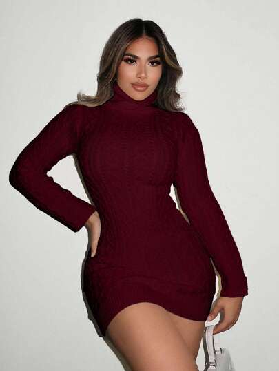 EURMUSE Women's Sweater Dress Casual Dress Women's Knitting Long Sleeve High Collar White Fried Dough Twists Long Sleeve Slim Sexy Party Autumn And Winter Four Seasons Women's Clothing