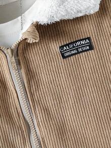 SHEIN 青少年男孩休闲翻领长袖羊毛开衫夹克、外套 - 卡其色 - 查看 7